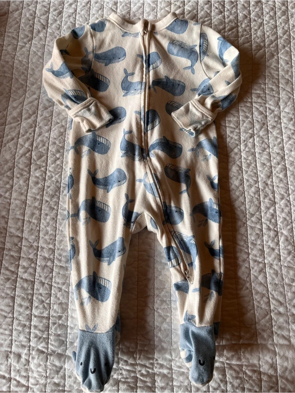 Old Navy Cream and Blue Whale Print Baby One-Piece Pajamas